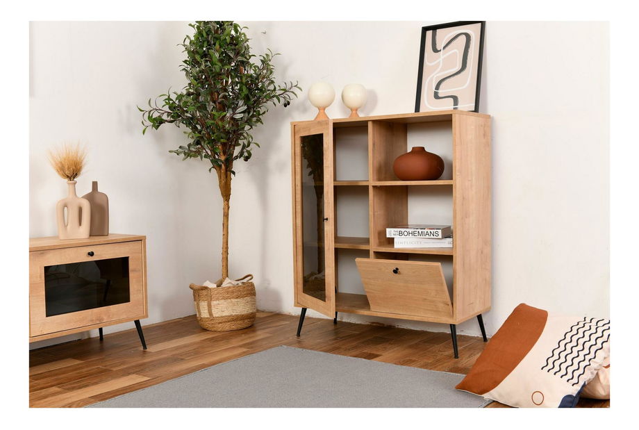 Vitrina Calvinetta (hrast + crna + dimno staklo)