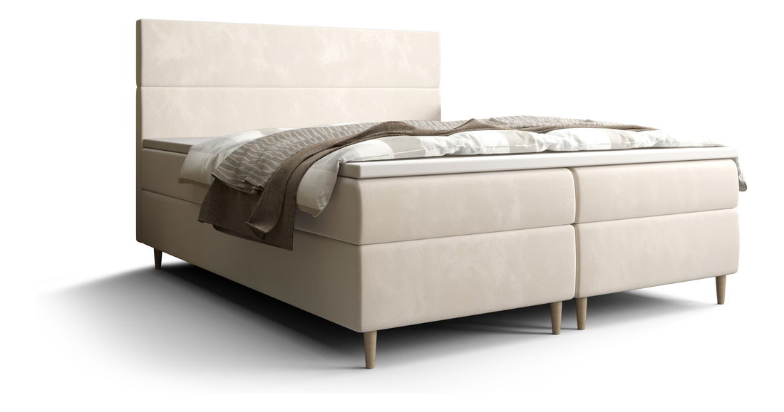 Pat matrimonial Boxspring 160 cm Flu Comfort (bej deschis) (cu saltea și sp. depozitare)