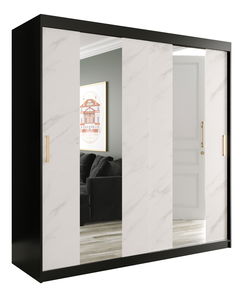 Šatníková skriňa 200 cm Marbelo P (matná čierna + biely mramor)