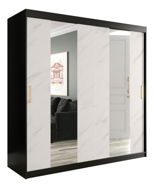 Dulap de haine 200 cm Marbelo P (mat negru + marmură albă)