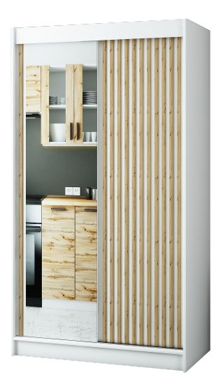 Ruhásszekrény 120 cm Ladonna 2 (matt fehér) (tükörrel)