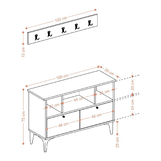 Set mobilier pentru hol Dana (Nuc + Negru)