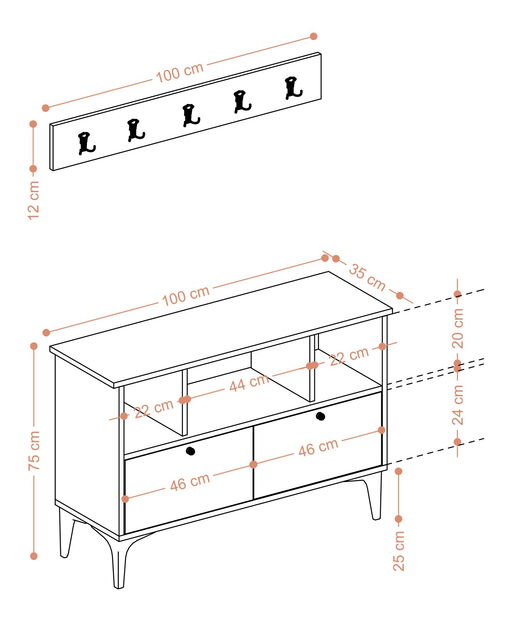 Előszoba szett Aliex 5 (dió + fekete)