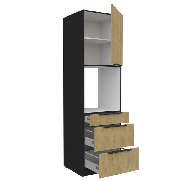 Dulap bucătărie pentru cuptor Carminia 60 DPS-210 3S1F PREMIUM BOX (stejar cremona + negru)