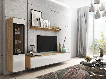 Mobilier living Selwyn I (wotan + Alb lucios ) (fără iluminat)