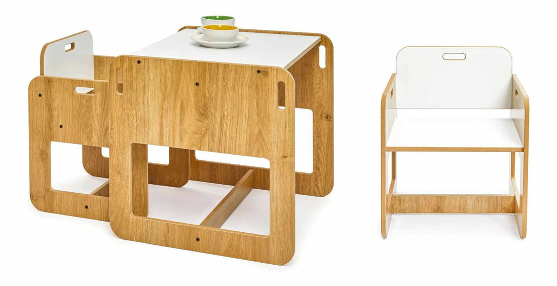 Set detský stolík a 2 stoličky Durumo 2 (biela + naturálna)