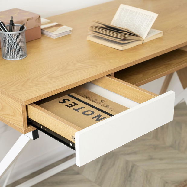 Masă de scris Reaparecio (stejar auriu + alb) 