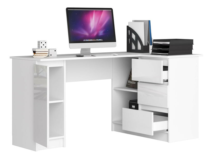 Kutni PC stolić Bevin (bijeli sjaj) (D)