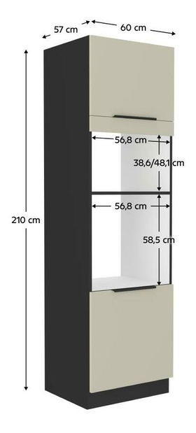 Magas szekrény beépíthető sütőhöz és mikrohullámú sütőhöz Arikona 60 DPM 210 2F (kasmír + fekete) 
