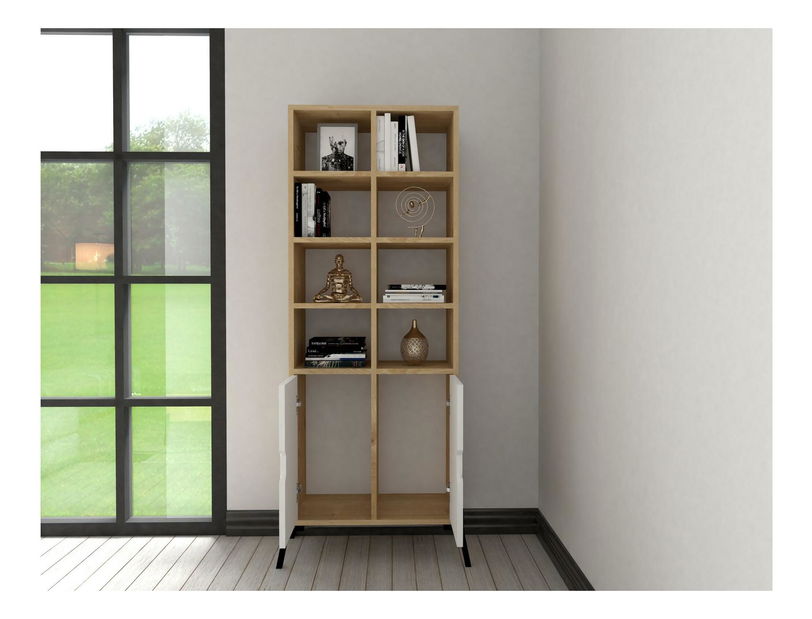 Set mobilier living Lifalona (Stejar zafir + alb + negru)