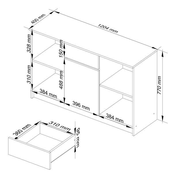 Comodă Briar (Alb + Stejar sonoma)