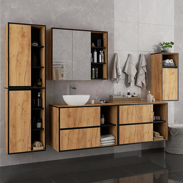 Kúpelňová skrinka Vambos W90UM 2SZ 2P (dub craft + čierna)