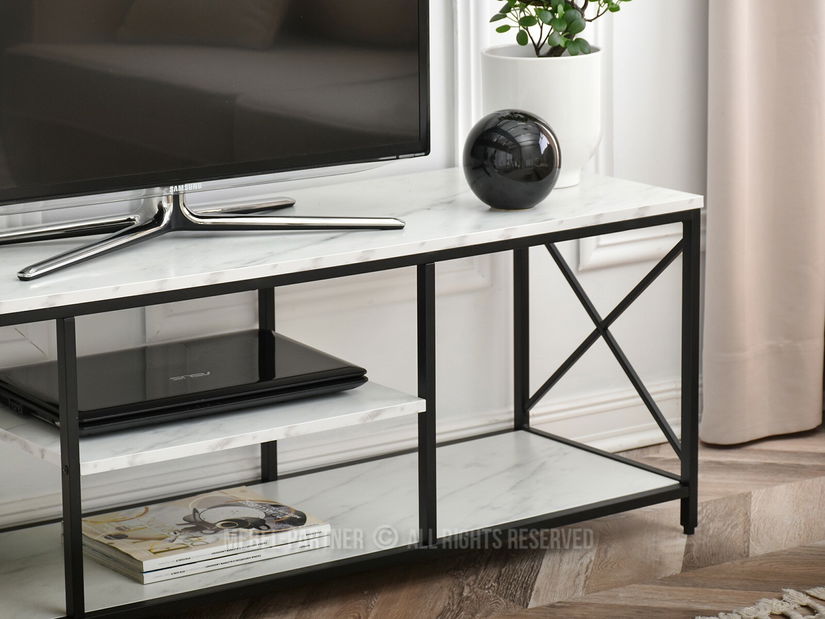 TV stolík/skrinka Jukky Stol Rtv (biely mramor + čierna)