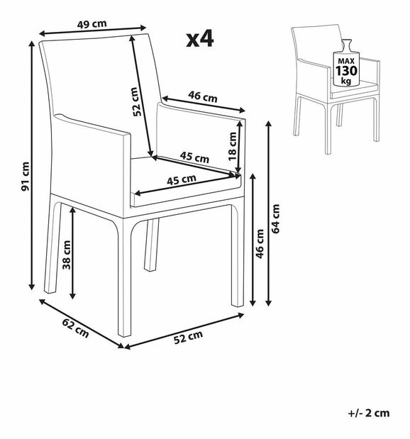 Set 4 ks záhradných stoličiek Baldur (sivá)