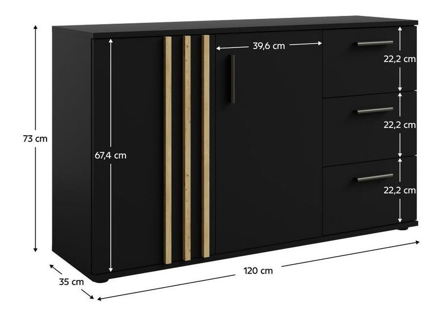 Comodă Tullin 3 (negru + stejar artisan)