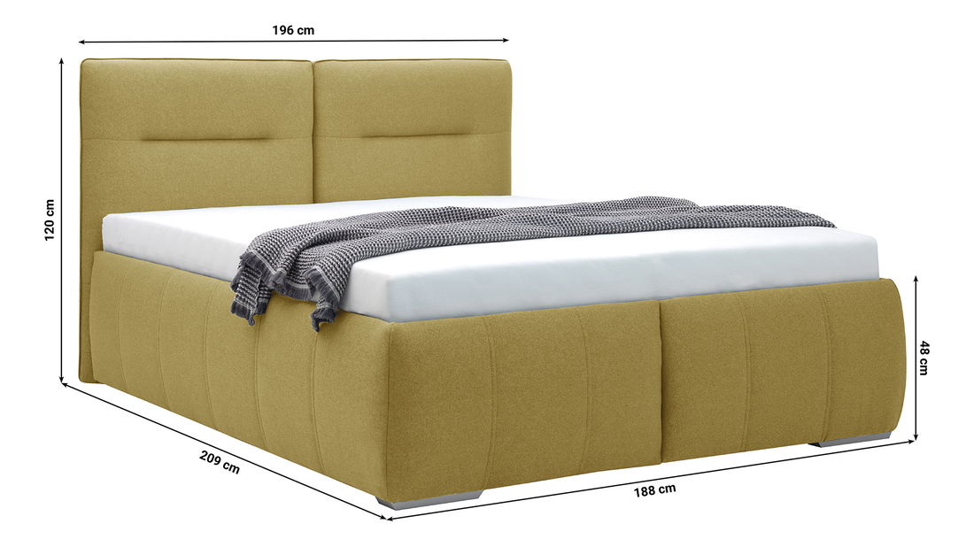 Franciaágy 180 cm Isuna (mustár) (ágyráccsal) (tárolóhellyel)