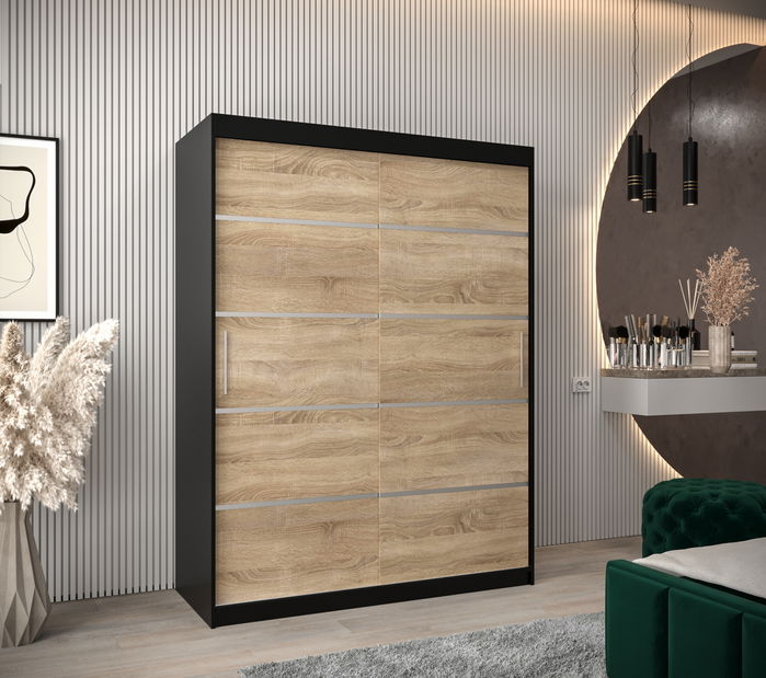 Šatníková skriňa 150 cm Verika 1 150 (čierna + dub sonoma)