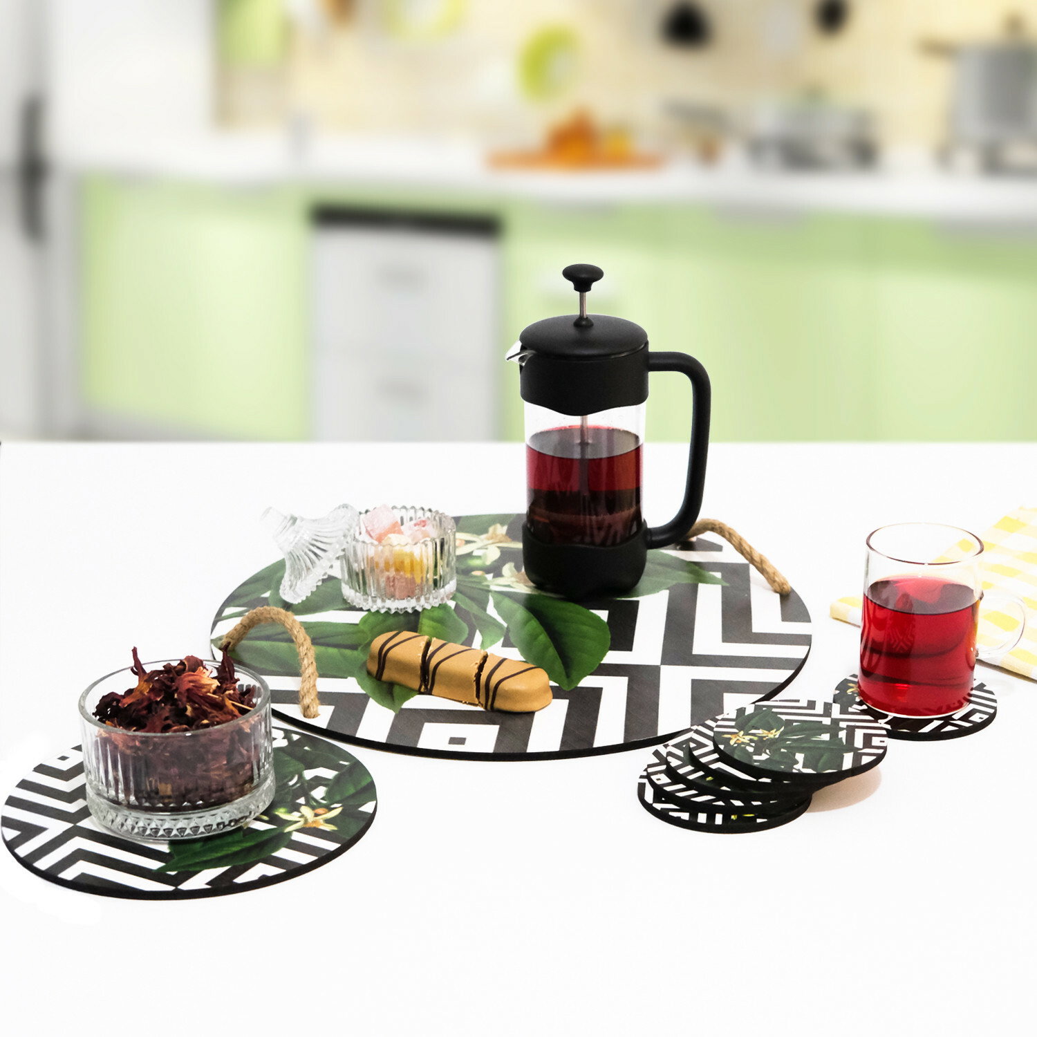 Tányér- és poháralátét szett (8 db) Pluto Zigzag (többszínű)