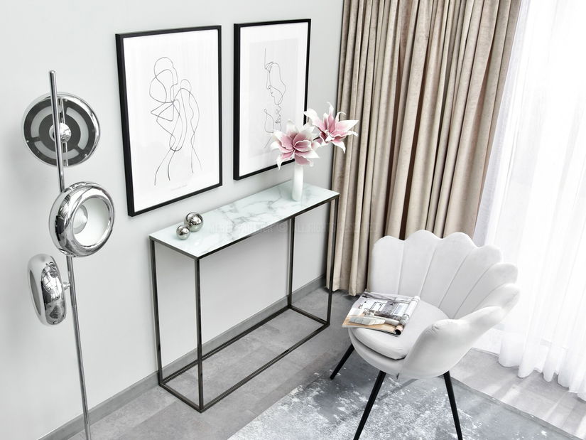 Konzolový stolík Bella Kons (biely mramor + čierna)