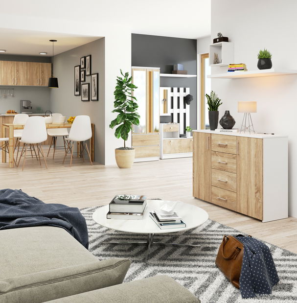 Komoda Kuerten (biela + dub sonoma)