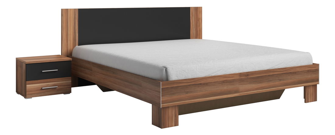 Manželská posteľ 160 cm Verwood Typ 51 (orech + čierna) (s noč. stolíkmi)