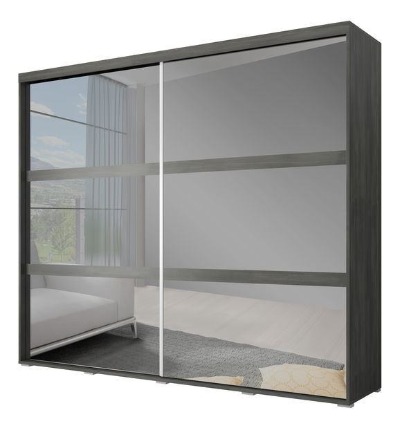 Ruhásszekrény Leoran (Fekete norvég borovi fenyő + Fekete norvég borovi fenyő + Tükör)