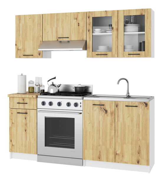 Vitrină de bucătărie superioară Organo 580 (alb + stejar artisan)