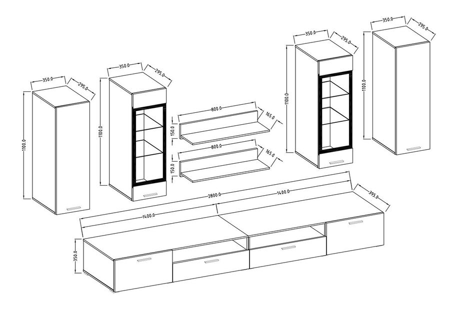 Set za dnevni boravak Sapphire Typ 10 (Bijela + Bijeli sjaj)