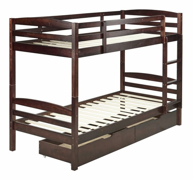 Pat etajat 90 cm Reggeton (lemn închis) (cu somieră și sp. depozitare)