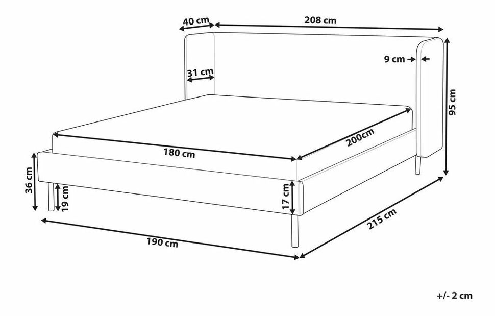 Bračni krevet 180 cm Aimei (sivo-bež) (s podnicom)