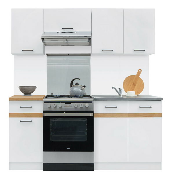 Konyha Junona line 180 cm (Fehér fényes + Fehér + Tölgy craft arany)