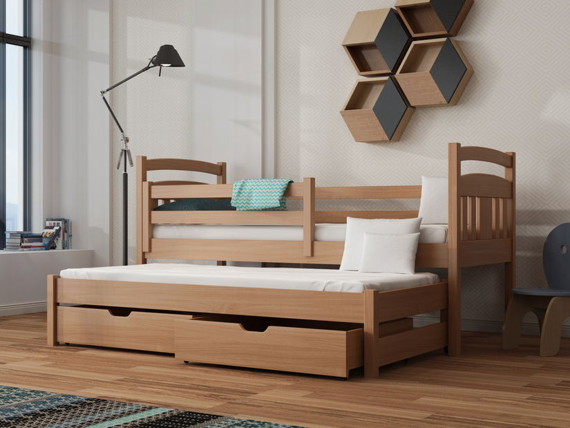 Pat pentru copii 80 cm FELTON (cu somieră și sp. de depozitare) (fag)