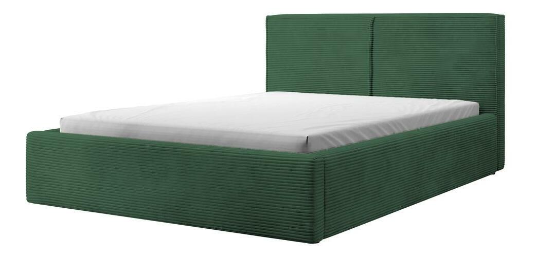 Franciaágy 160 cm Fatime (ágyráccsal) (tárolóhellyel) (sötétzöld + fekete)