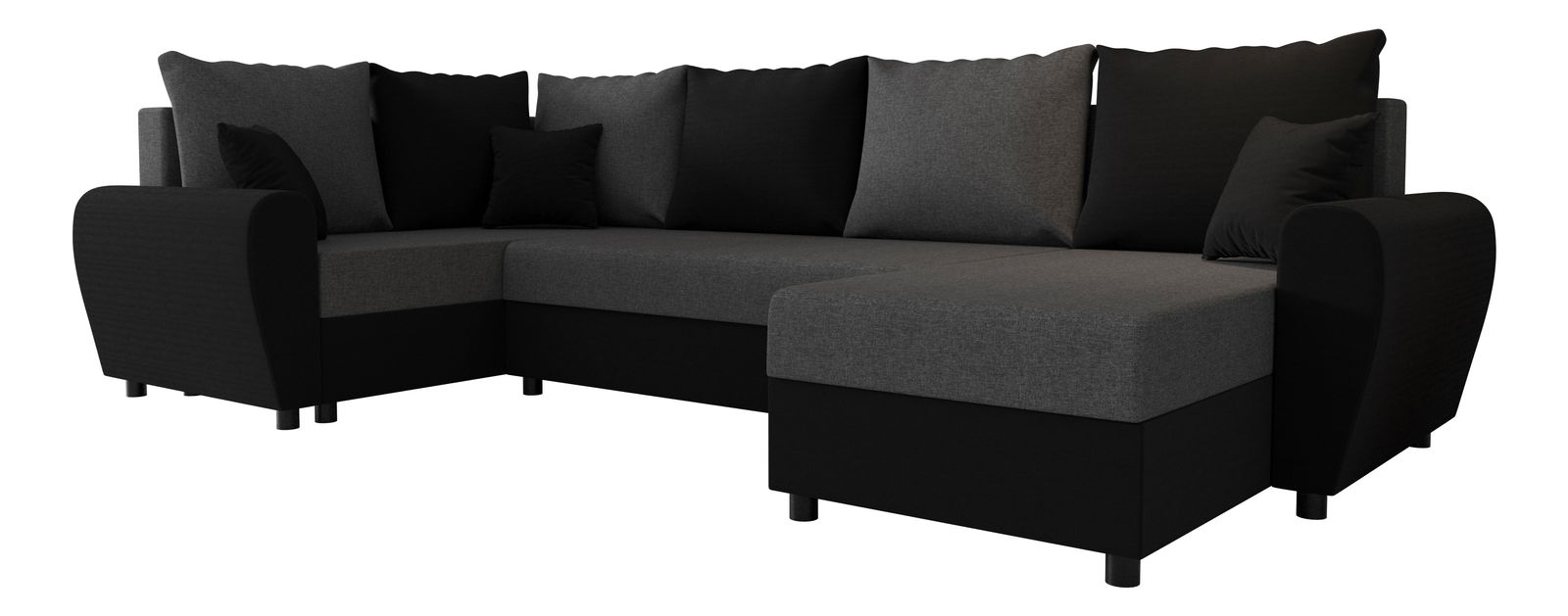 Kutna garnitura u obliku slova U Fleur Long (crna + siva) (L)