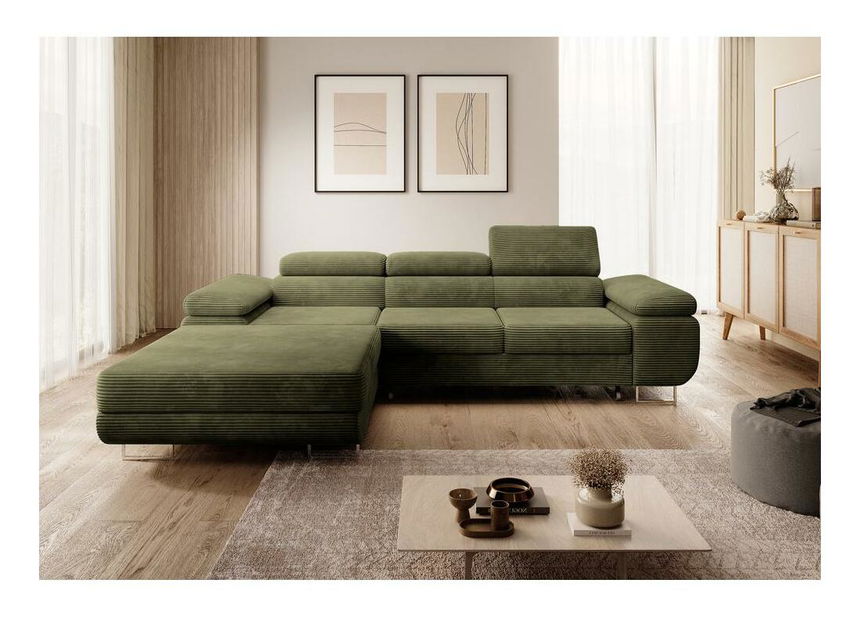 Kutna garnitura Grande (L) (maslinasto zelena + krom)