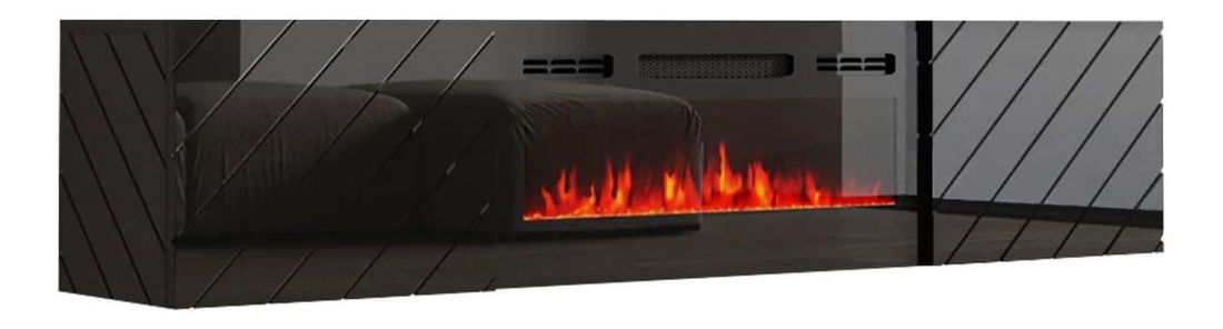 Masă TV cu șemineu electric Pinata (negru + negru lucios)