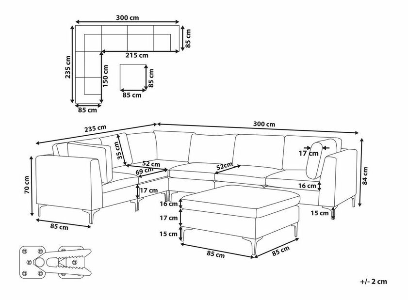 Rohová sedacia súprava s taburetkou Eldridge (modrá) (P)