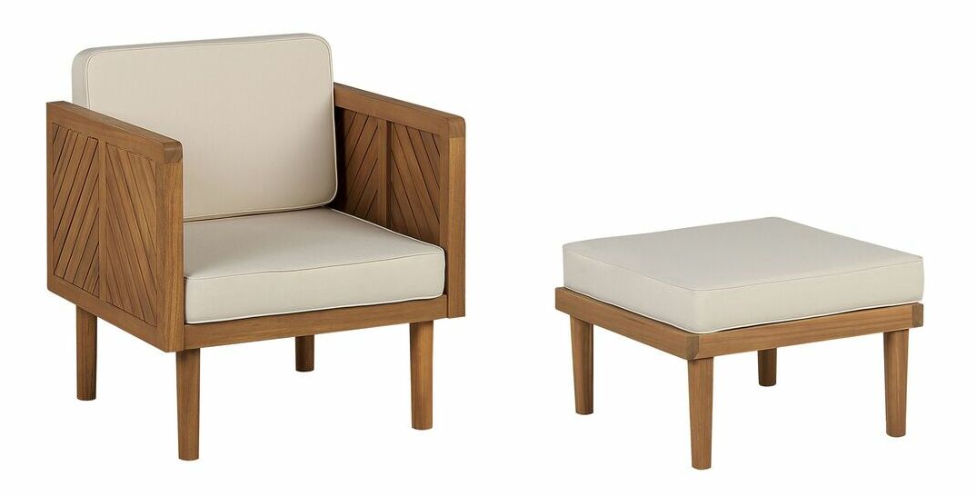 Záhradné kreslo s taburetkou Blas (svetlé drevo)