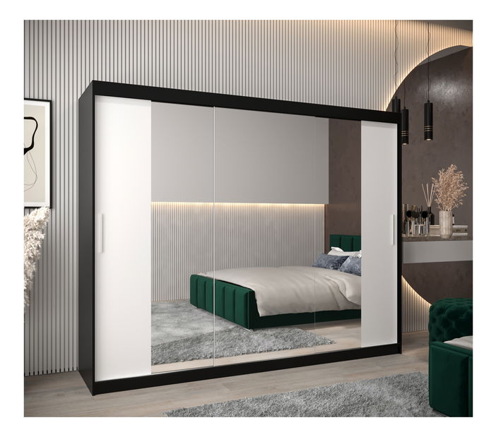 Ruhásszekrény 250 cm Toki 2 (matt fekete + matt fehér)