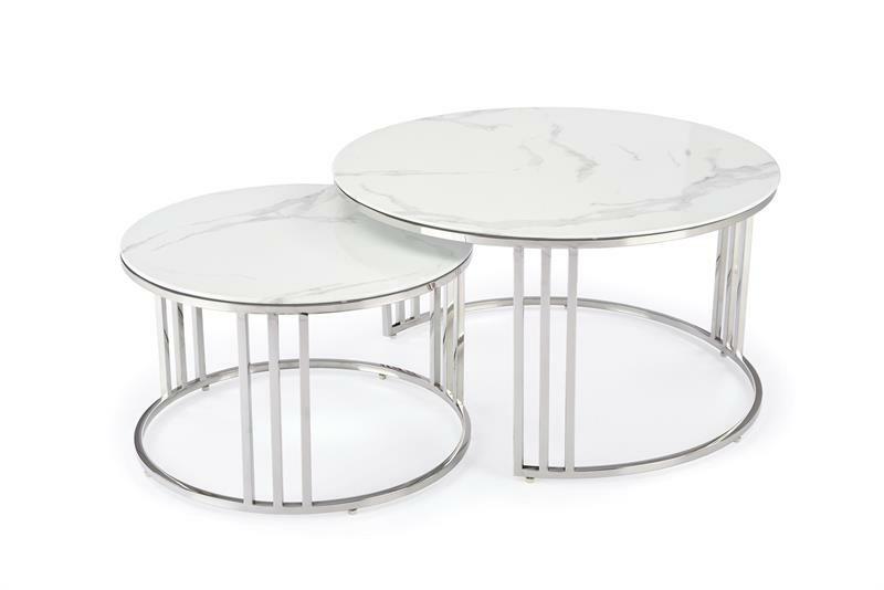 Set 2 kom. stolića za kavu Merac (bijeli mramor + srebrna)