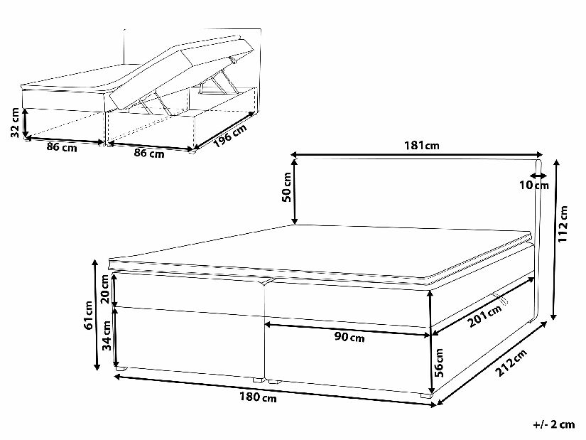 Manželská posteľ Boxspring 180 cm SENNOR (s matracmi a úl. priestorom) (svetlozelená)