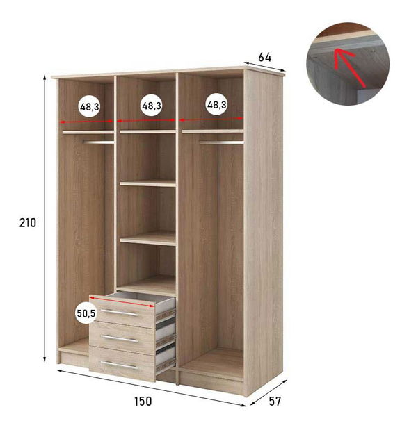 Šatníková skriňa Svalga 3D (dub sonoma)