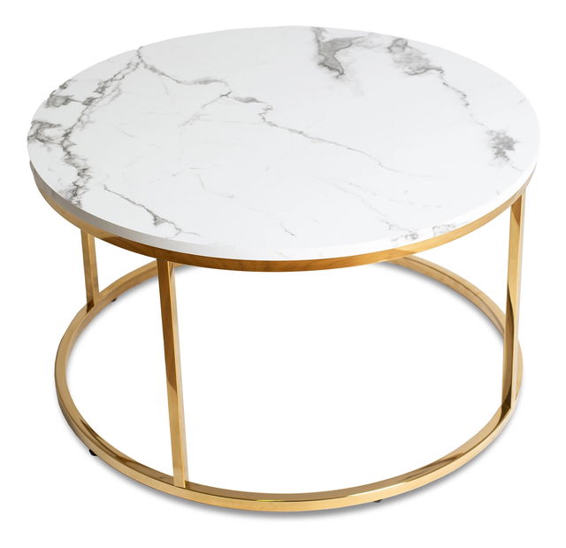 Konferenčný stolík Aparentar Max (mramor biely + zlatá) 