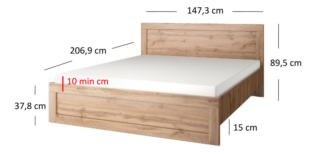 Bračni krevet 140 cm Mirella (hrast wotan) (s podnicom)