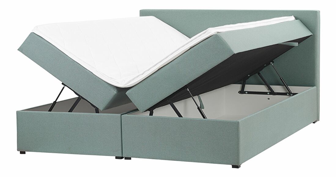 Manželská posteľ Boxspring 180 cm SENNOR (s matracmi a úl. priestorom) (svetlozelená)