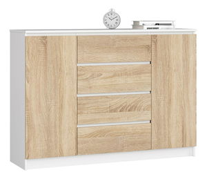 Comodă Keanu IV (alb + stejar sonoma)