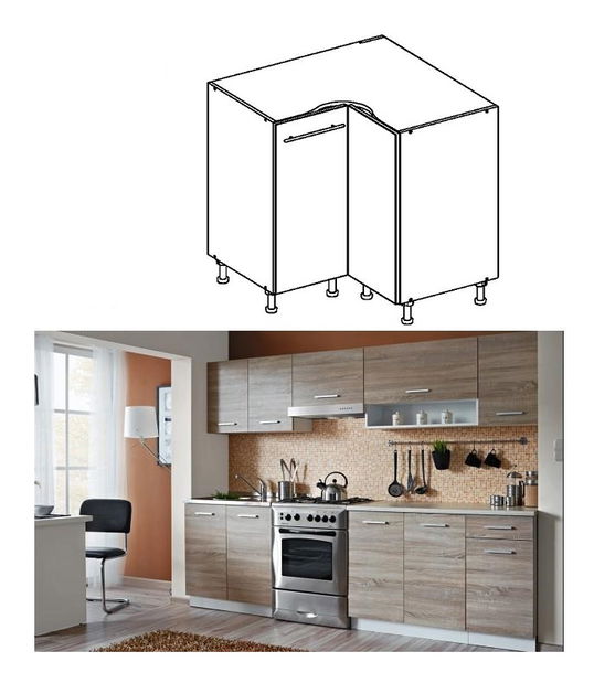 Dolná rohová kuchynská skrinka Hariva DN-90 (dub sonoma + biela)