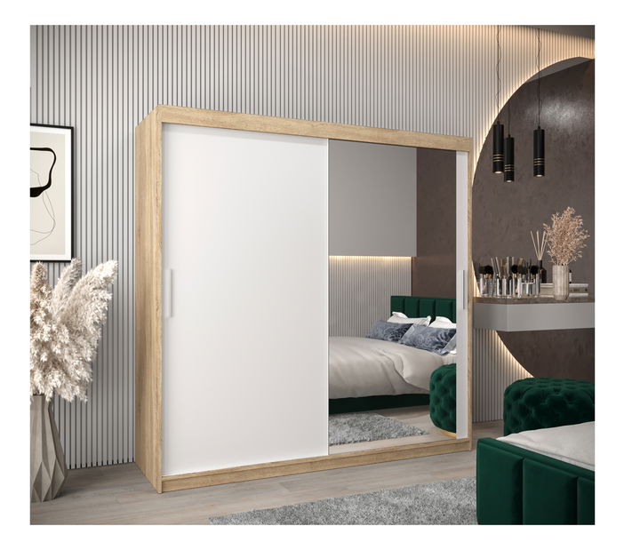 Dulap de haine 200 cm Toki 2 (stejar sonoma + alb mat)