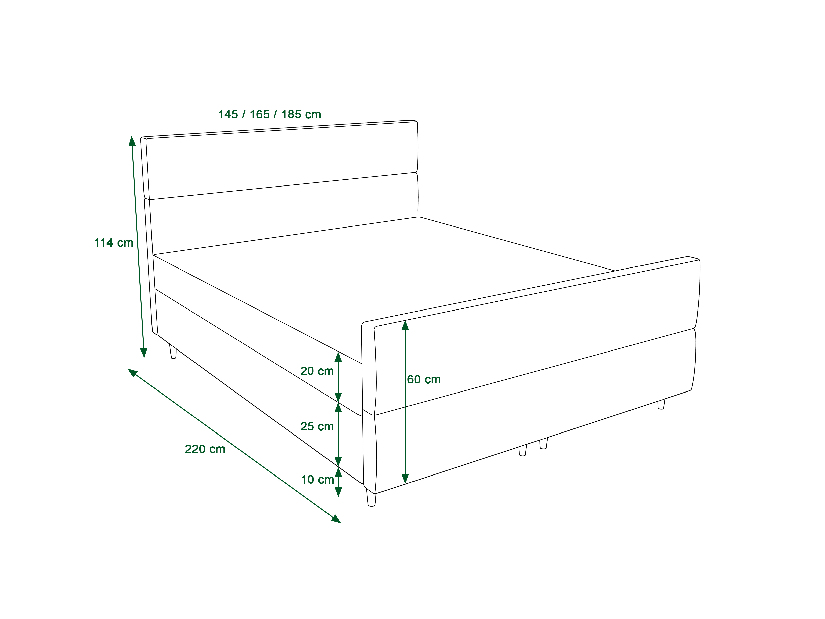 Pat matrimonial Boxspring 180 cm Flu Plus Comfort (verde închis) (cu saltea și sp. depozitare)