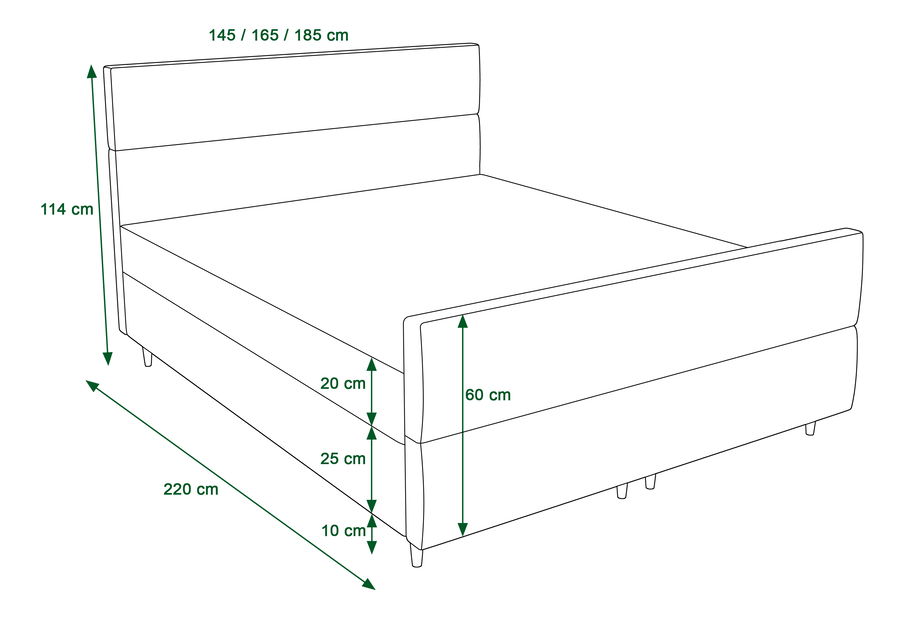 Pat matrimonial Boxspring 160 cm Flu plus (verde închis) ( cu saltea și sp. depozitare)